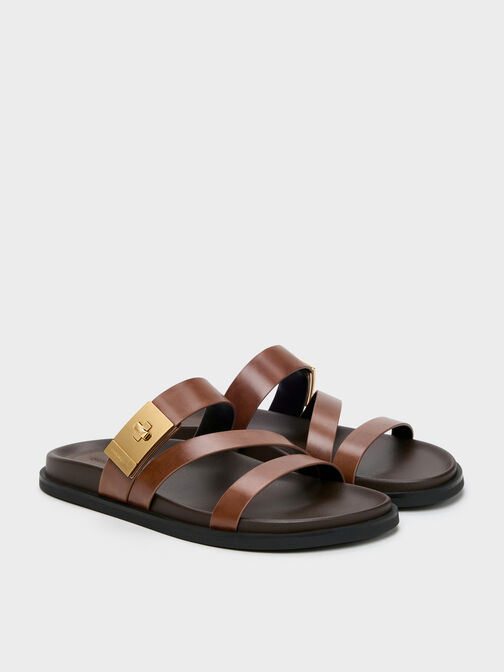 Aelin Metallic-Buckle Strappy Sandals, Cognac, hi-res