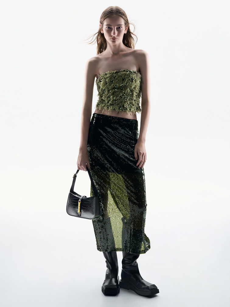 Cesia Croc-Effect Metallic-Accent Shoulder Bag, Black, hi-res