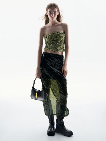 Cesia Croc-Effect Metallic-Accent Shoulder Bag, Black, hi-res