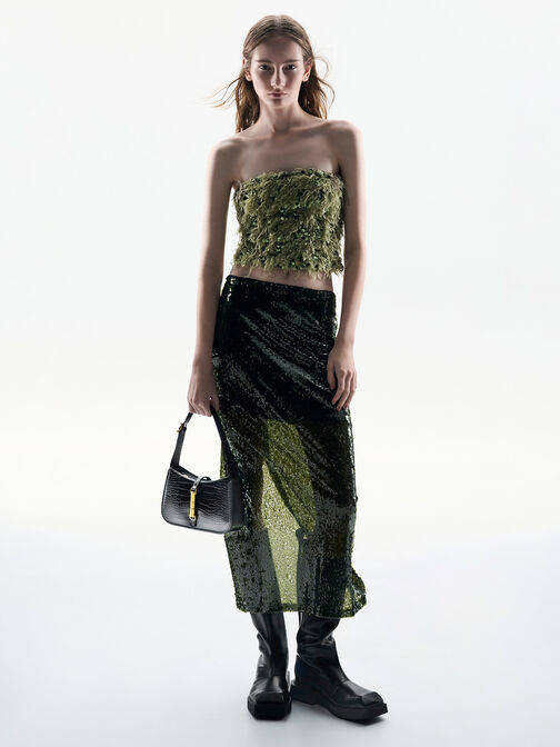 Cesia Croc-Effect Metallic-Accent Shoulder Bag, Black, hi-res