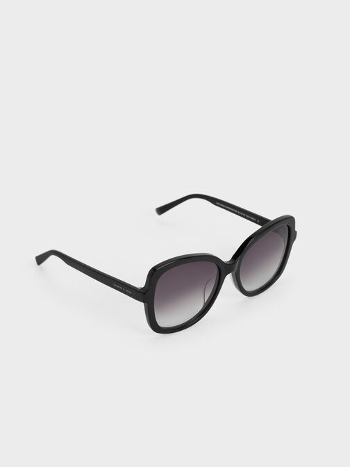 Acetate Butterfly Sunglasses, Black, hi-res