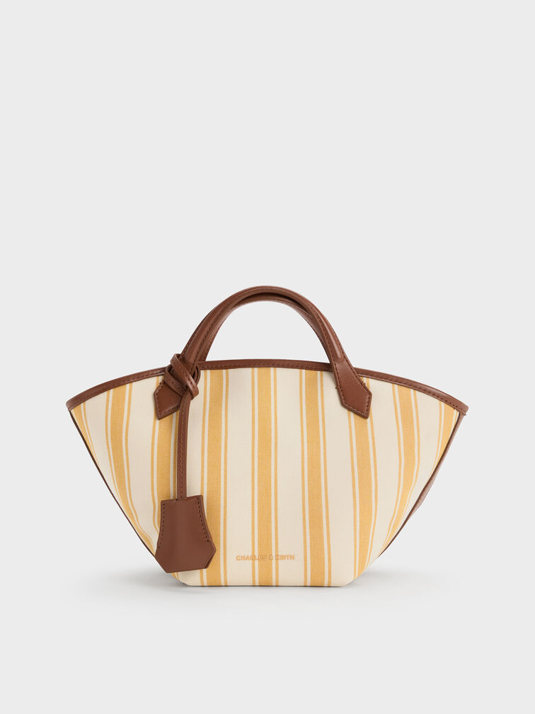 Mini Ivanna Canvas Striped Tote Bag, Butterscotch Yellow, hi-res