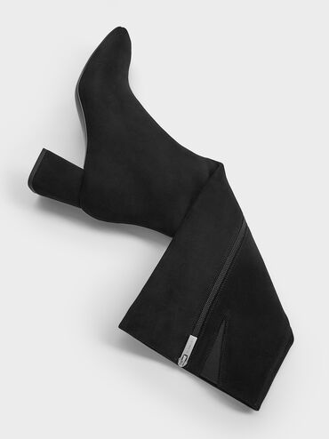Faux Suede Square-Toe Knee-High Boots, Black Textured, hi-res