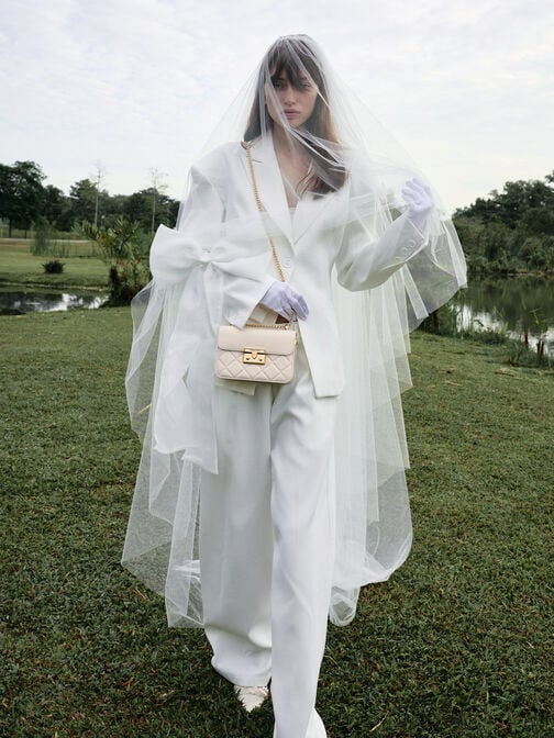 Alva Quilted Chain-Handle Bag, Cream, hi-res