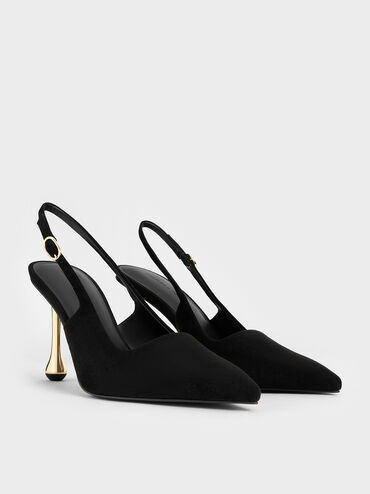 Faux Suede Sculptural-Heel Pointed-Toe Pumps, Black Textured, hi-res