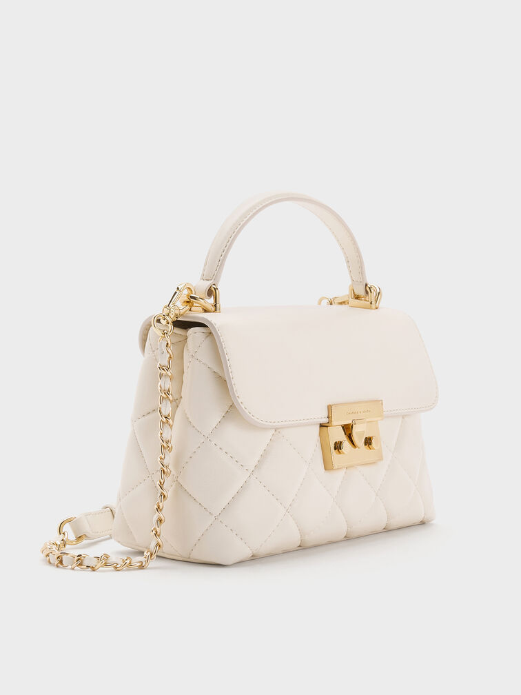 Alva Quilted Top Handle Bag, Cream, hi-res