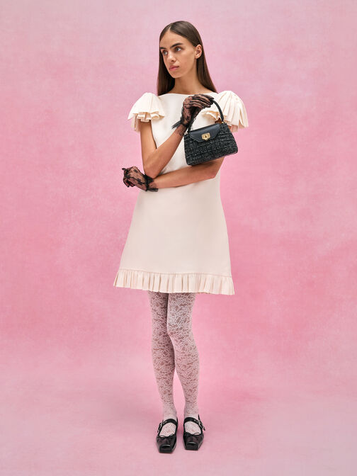 Arwen Tweed Quilted Braided-Strap Top Handle Bag, Black Tweed, hi-res