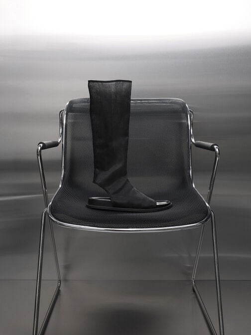 صندل لورين برقبة مصنوع من قماش شبكي مزين بفتحات, أسود خشن, hi-res