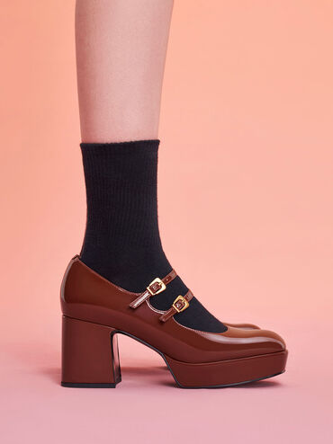 حذاء ماري جين بكعب عريض لامع من جايلين, كونياكي, hi-res