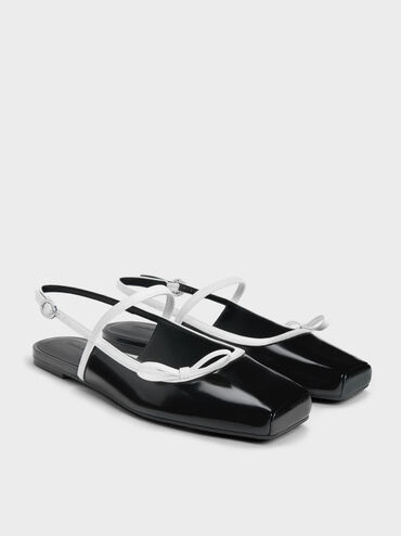 Two-Tone Bow Slingback Mary Jane Flats, Black Boxed, hi-res