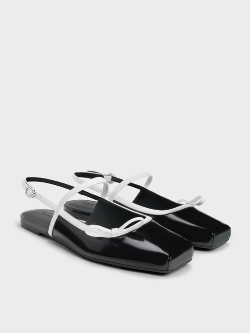 Two-Tone Bow Slingback Mary Jane Flats, Black Boxed, hi-res