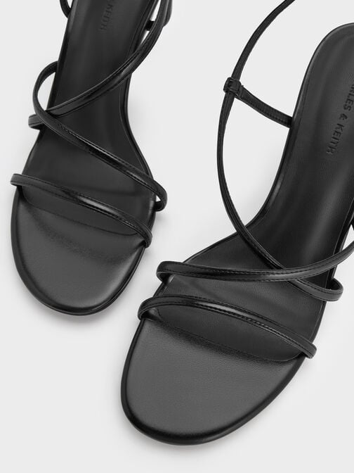 Strappy Stiletto-Heel Slingback Sandals, Black, hi-res