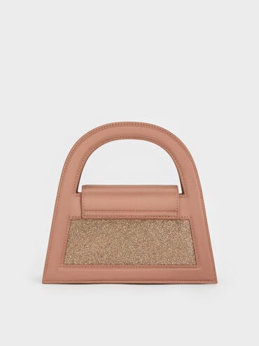 Este Glittered Top Handle Bag, Bronze, hi-res