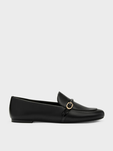 Buckle-Strap Loafers, Black, hi-res