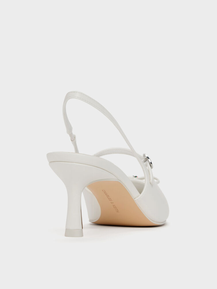 Sonali Strawberry Bow Slingback Pumps, White, hi-res