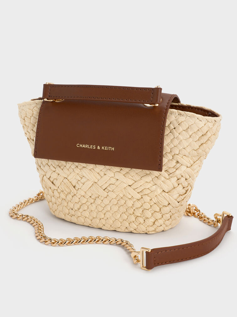 حقيبة شاليا كروس من رافيا بحمالة سلسلة, Natural Raffia, hi-res