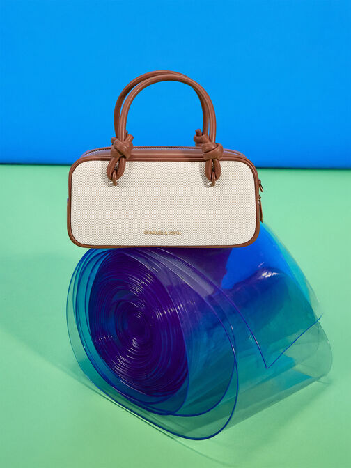 Sammie Canvas Knotted-Handle Elongated Bag, Taupe Canvas, hi-res