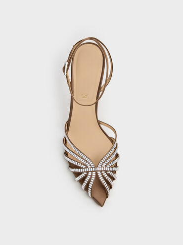 Jaylene Gem Peep-Toe Stiletto Sandals, Brown, hi-res