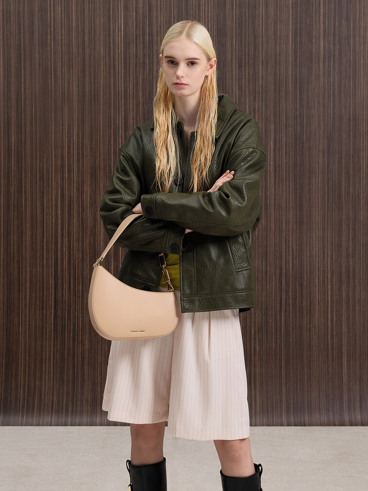 حقيبة كتف أغاثا مزينة بسلسلة معدنية أنيقة, بيج, hi-res