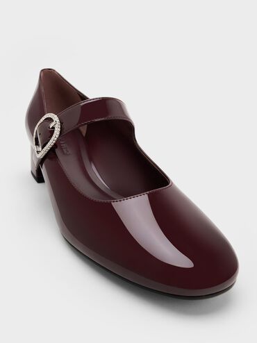 Jannie Patent Crystal-Buckle Mary Jane Pumps, Burgundy, hi-res