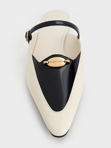 صندل ماري جين ثنائي اللون بمقدمة مدببة ولمسة معدنية, أبيض طباشيري, hi-res