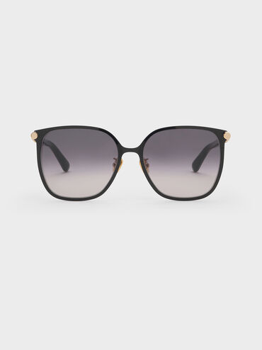 Ophelia Metallic-Accent Square Sunglasses, Black, hi-res