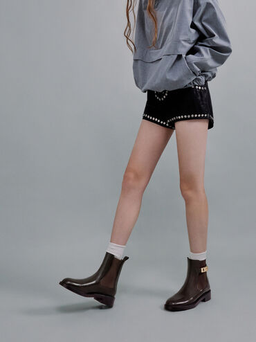 Lando Metallic-Buckle Chelsea Boots, Dark Brown, hi-res