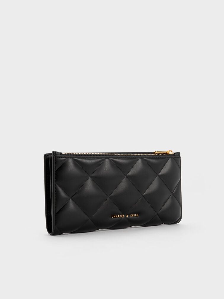 Danika Quilted Long Wallet, Black, hi-res