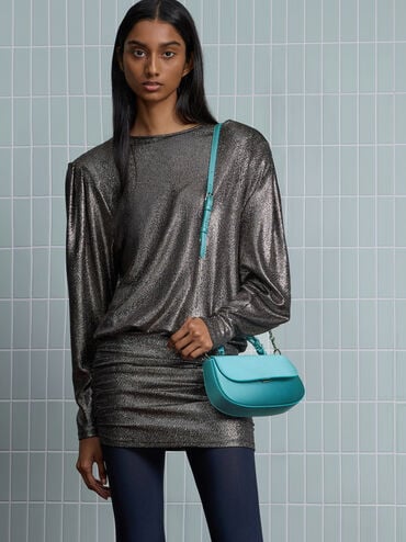 Eilian Satin Braided Top Handle Bag, Teal, hi-res