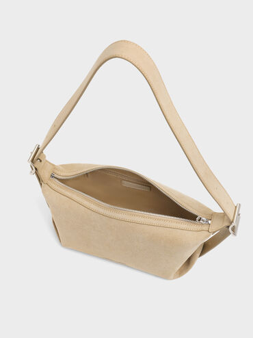 Larsen Recycled Suede Buckle-Strap Slouchy Shoulder Bag, Nutmeg Beige, hi-res