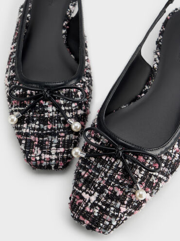 Barbara Tweed Pearl-Embellished Bow Slingback Flats, Multi, hi-res