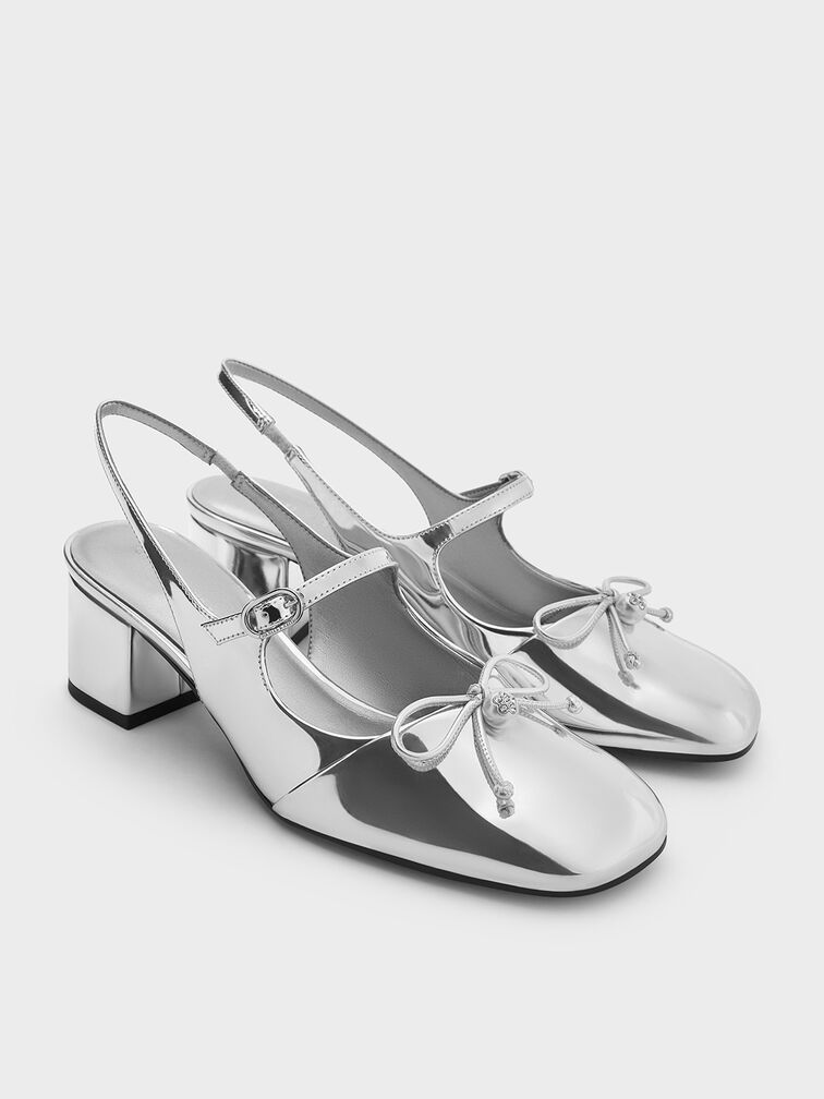 Metallic Crystal-Pearl Mary Jane Slingback Pumps, Silver, hi-res