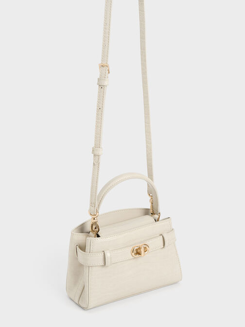 Aubrielle Croc-Effect Top Handle Bag, Ivory, hi-res