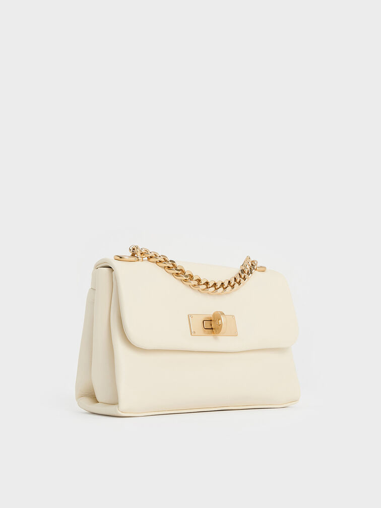 حقيبة كروس بودي كيري بحجم ميني ومقبض على شكل سلسلة, كريم, hi-res