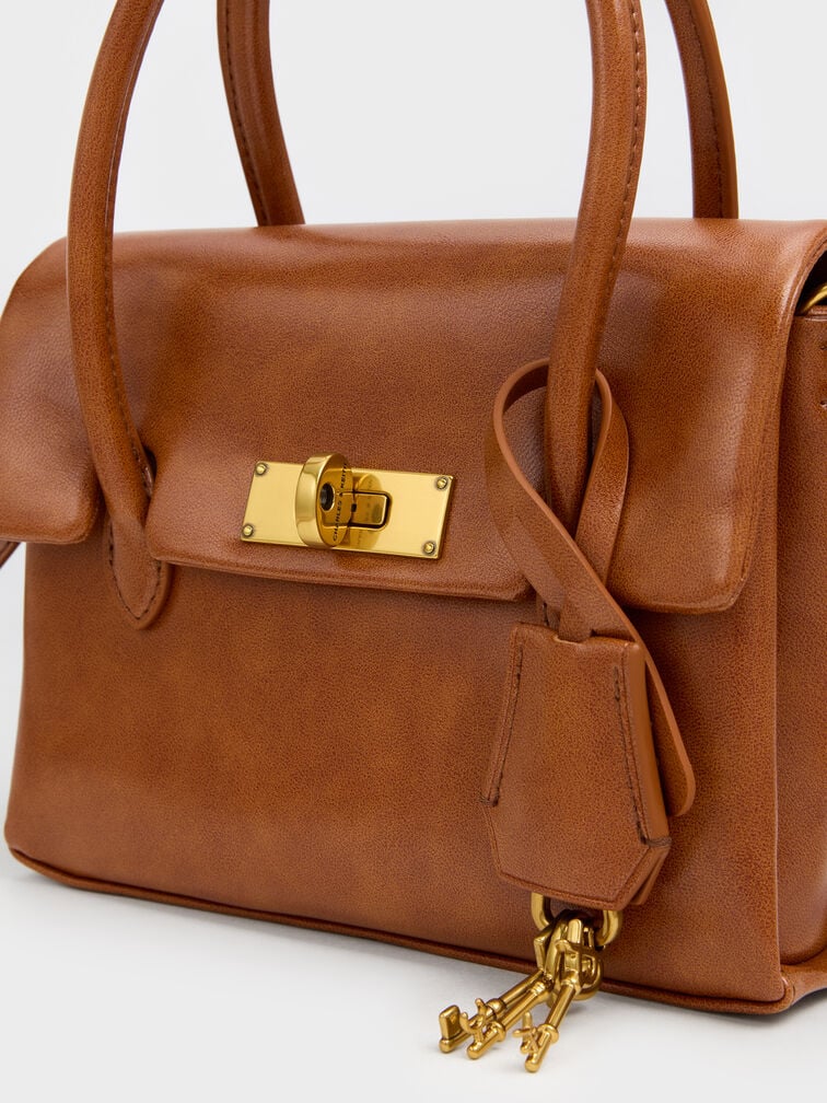 حقيبة توت "كيري" ميني بقفل دوار, Distressed Tan, hi-res