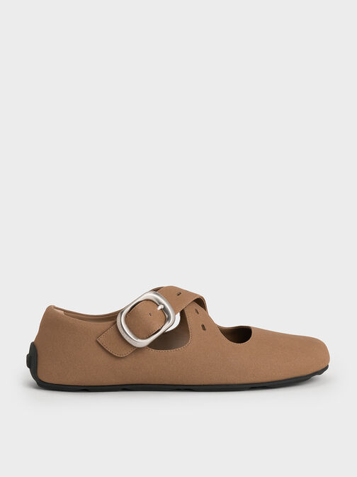 Tommie Faux Suede Crossover Mary Jane Flats, Brown, hi-res