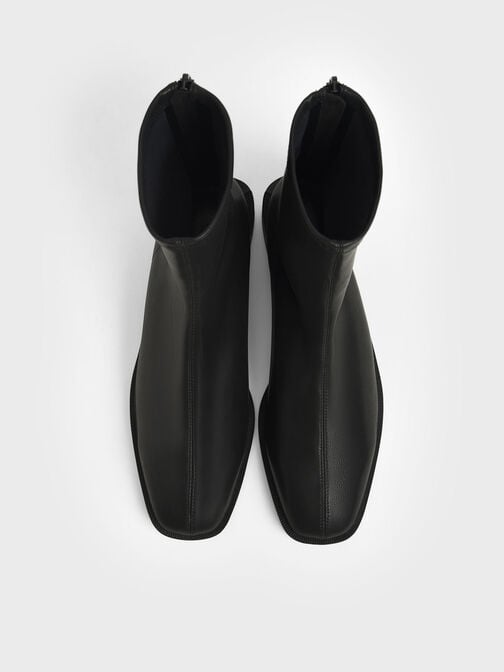 بوت قصير بسحاب ومقدمة مربّعة – أناقة عصرية ترافق خطواتك, أسود, hi-res