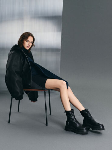 Leoi Chunky Ankle Boots, Black, hi-res