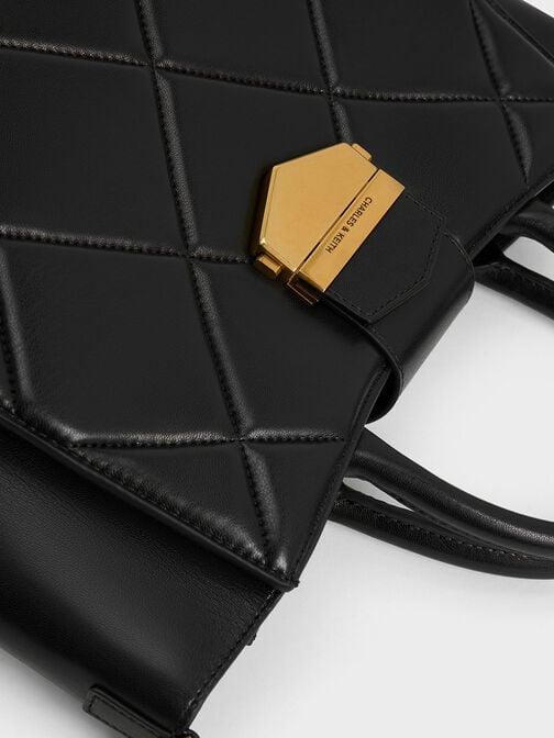 Vertigo Quilted Tote Bag, Black, hi-res