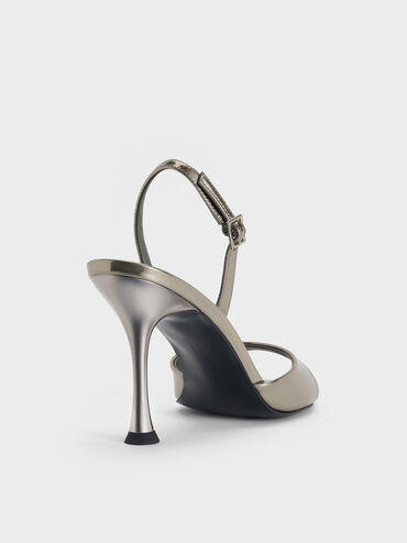 Metallic Sculptural-Heel Slingback Sandals, Pewter, hi-res