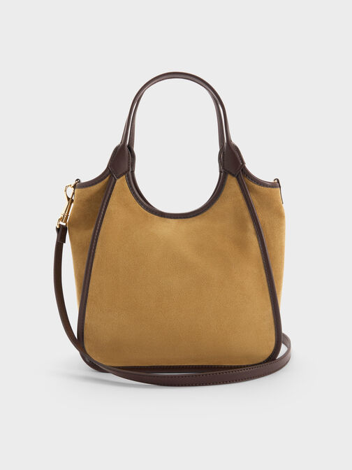Mini Sianna Recycled Suede Contrast-Trim Tote Bag, Sahara Sand, hi-res