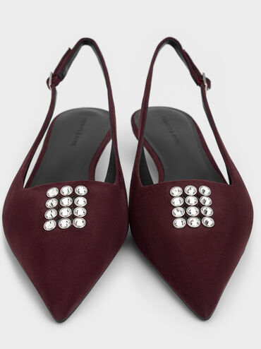 Faux Suede Crystal-Embellished Slingback Pumps, Burgundy, hi-res