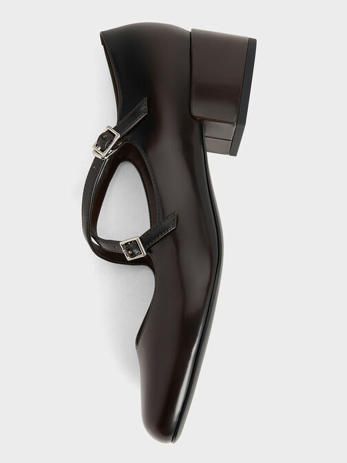 حذاء ماري جين بكعب عريض وحزام متقاطع, بني داكن, hi-res