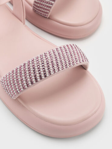 Girls' Crystal-Pearl Puffy Sandals, Light Pink, hi-res