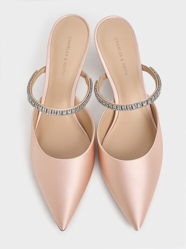 Ambrosia Satin Gem-Embellished Pointed-Toe Mules, Light Pink, hi-res