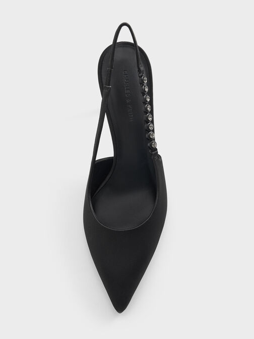 Flores Recycled Polyester Gem-Strap Slingback Pumps, Black, hi-res