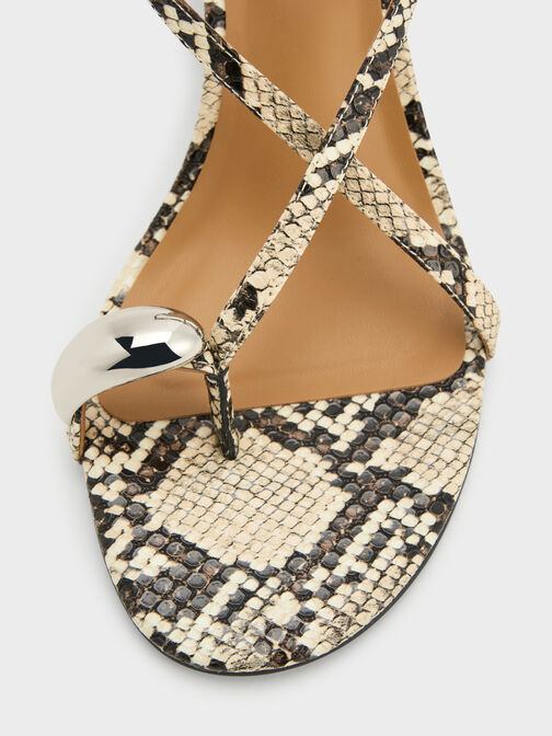 Raina Snake-Print Toe-Ring Heeled Sandals, Animal Print Natural, hi-res