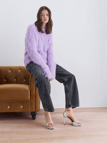 Metallic Platform Heeled Sandals, Silver, hi-res