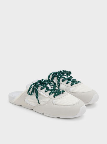 Mesh Lace-Up Slip-On Sneakers, White, hi-res