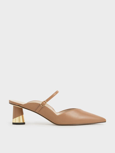 Cammie Metallic Sculptural Heel Mules, Camel, hi-res